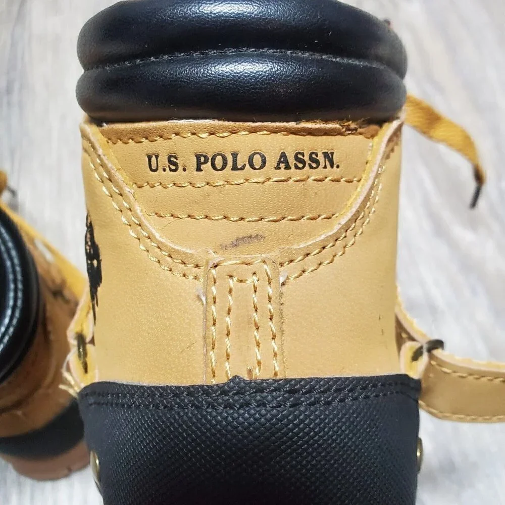 US Polo Association Kids Ankle Boots Tan/Black Size 11 Lace-up Hiking Sh…